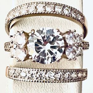 NWT Gorgeous .925 Size 8 Triple Sterling Silver Cubic Zirconia 3 in 1 Ring